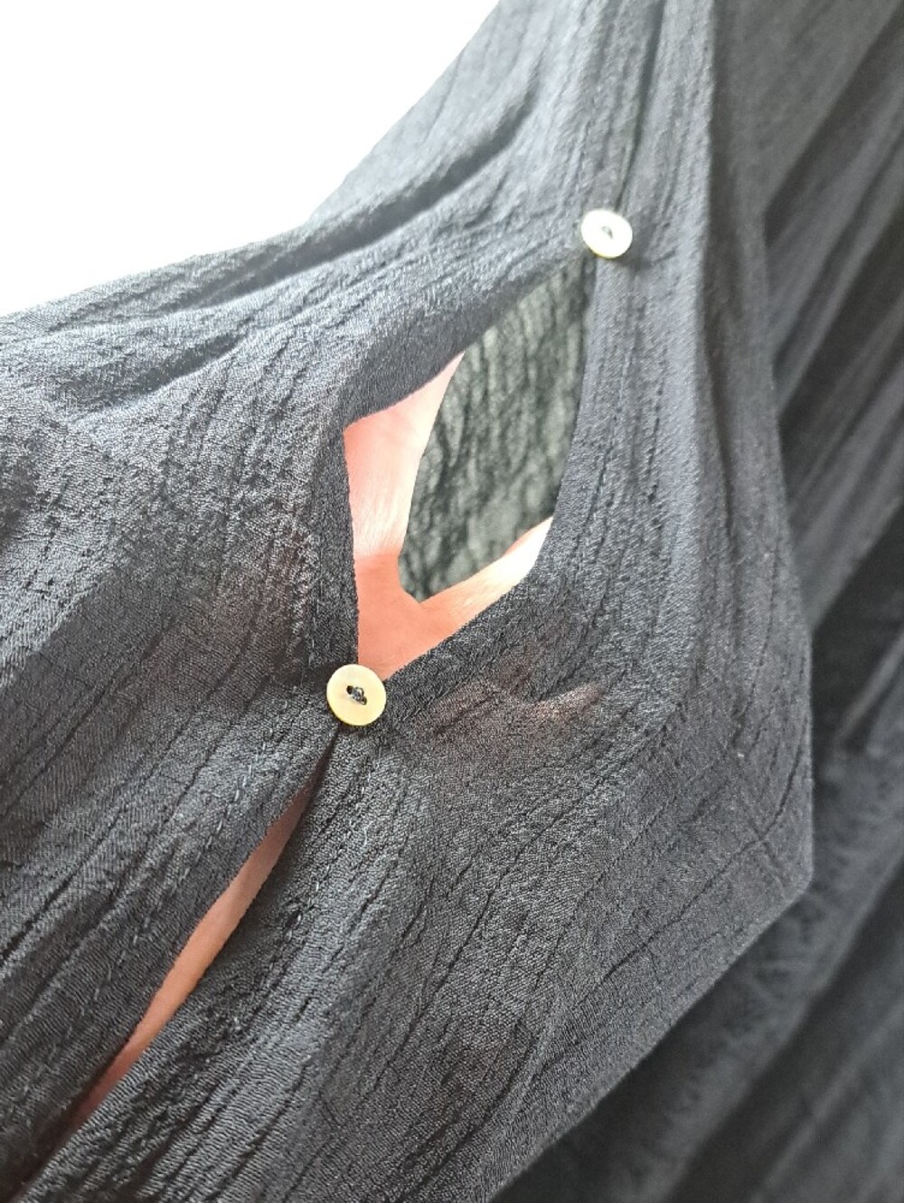 Soft Black Peasant Blouse with Lace Panel - - Picture 6 of 11